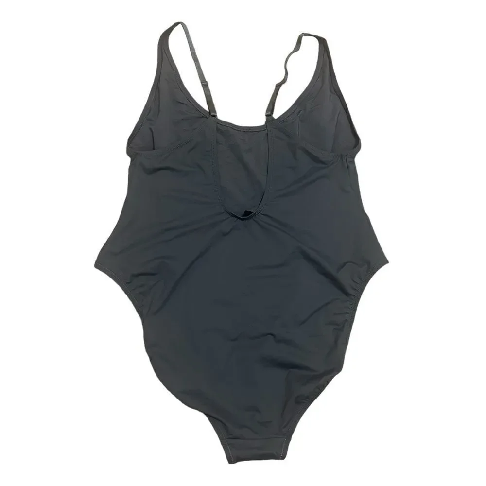 NWT SKIMS Signature Swim Scoop Neck One Piece Swimsuit In Gunmetal Gray